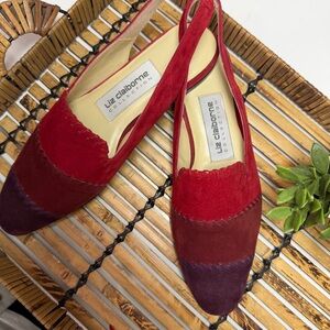 Liz Claiborne Collection Suede Colorblock Slingback Flats Red Burgundy Spain 8